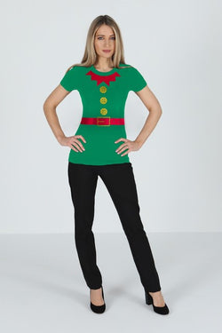 Ladies T Shirt - Short Sleeve - Festive Elf Print